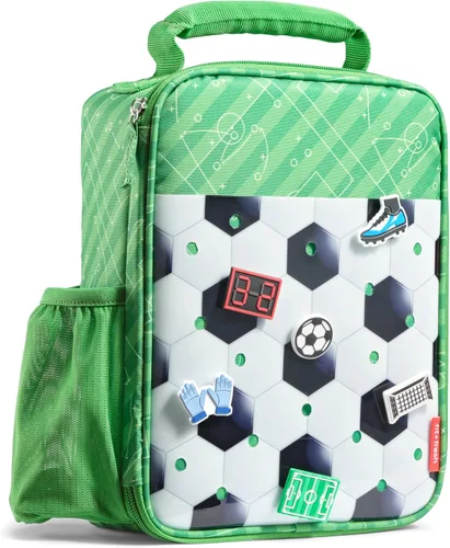 Vista 17 de Fit & Fresh Lonchera personalizable con dije para niños y niñas, lonchera infantil de fútbol con 6 dijes deportivos, bolsa de almuerzo reutilizable