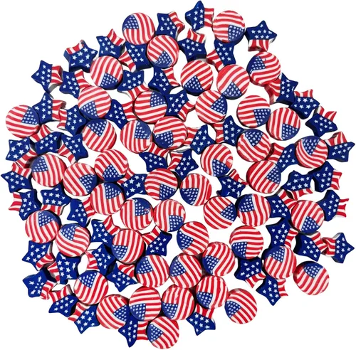 Vista 3 de 100 piezas de cuentas de arcilla polimérica Heishi espaciadoras mixtas, suministros para hacer pulseras, pendientes, collares de bricolaje, Bandera