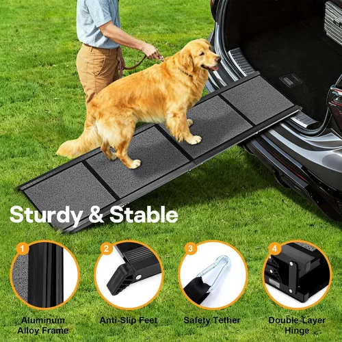 Vista 5 de Rampa para perros de 67 x 17 pulgadas, rampa para perros para automóvil, rampas plegables para mascotas, escaleras para perros de hasta 250 libras