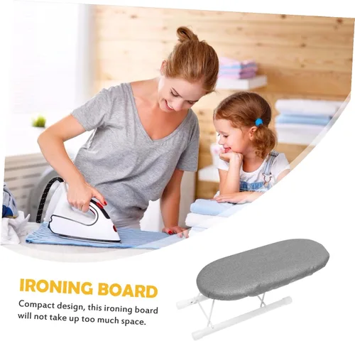 Vista 2 de Mini Ironing Board with Heat-Resistant Protection Mat and Folding Steel Frame Compact Household Ironing Sleeve Rack for Collars Travel Dorm and Home