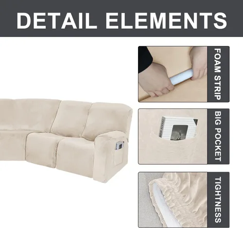 Vista 2 de cjc Fundas de terciopelo para sofá modular, funda reversible en forma de L, protector de sofá reclinable para sala de estar