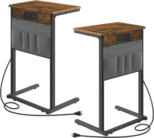 Vista 12 de HOOBRO Mesa auxiliar en forma de C con estación de carga, mesa de sofá de 28 pulgadas de alto para sofá y sillón reclinable para espacios pequeños