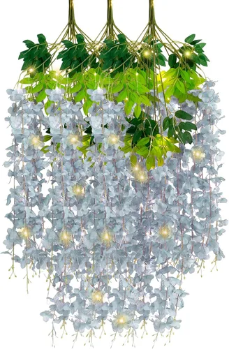 Vista 27 de Paquete de 5 guirnaldas de flores colgantes de glicina rosa, enredaderas de flores artificiales de 3.77 pies, glicinia falsa, guirnalda colgante
