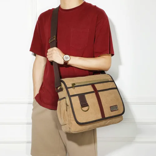 Vista 6 de Canvas Messenger Bag Satchel Bag Crossbody Bag Shoulder Bag 14inch With Water Pocket