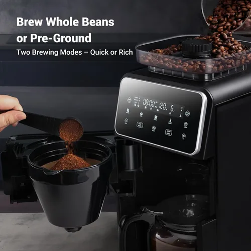 Vista 2 de Gevi Cafetera de Goteo de 10 Tazas con Molinillo Integrado, Máquina de Café Combinada Moler y Preparar con Molinillo de Rebabas con Pantalla Táctil
