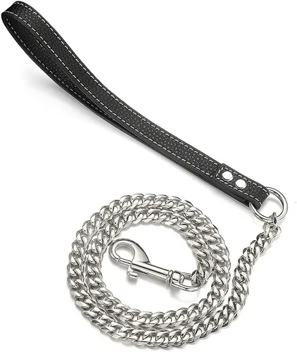 Vista 16 de Correa de cadena para perro de oro de 18 quilates, 0.43 pulgadas, a prueba de masticación, cadena de eslabones cubanos de acero inoxidable 316L