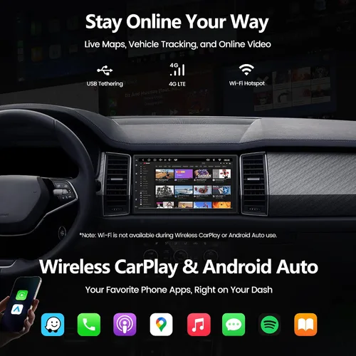 Vista 3 de S8 Gen4 Estéreo de coche Android doble DIN de 7 pulgadas con CarPlay inalámbrico y Android Auto, pantalla táctil QLED unidad principal de 8 núcleos