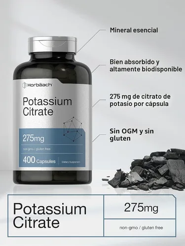 Vista 3 de Horbäach Suplemento de citrato de potasio 275 mg 400 Cápsulas