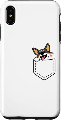 Vista 7 de iPhone 15 Funny Peeking Tricolor Corgi dentro del bolsillo para el caso del dueño del perro