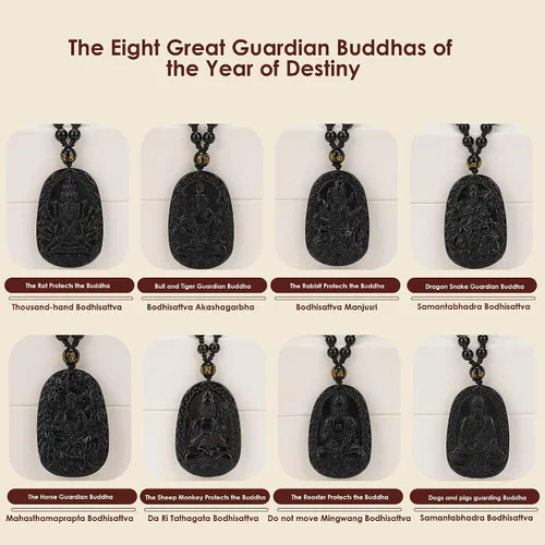 Vista 6 de Obsidian Guardian Buddha Amulet - Zodiac Feng Shui Necklace, symbolizing wisdom and wealth