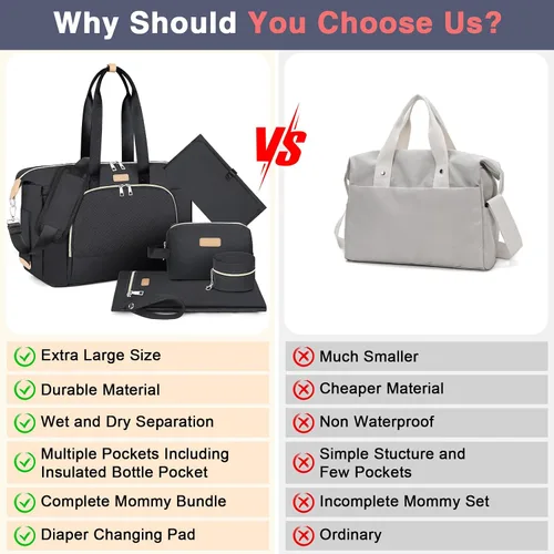 Vista 7 de ITIEZY Bolsa de pañales tipo tote para bebé - Bolsa grande para mamá con cambiador portátil, estuche para chupete, bolsas de hospital, bolsa
