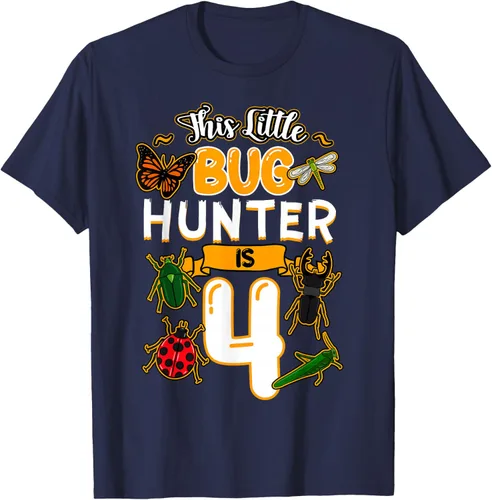 Vista 53 de Camiseta de fiesta de cumpleaños de insectos de este cazador de insectos de 4 años, Negro, S