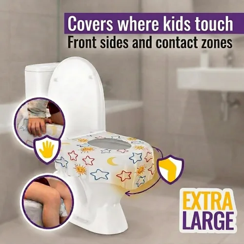 Vista 2 de Mighty Clean Baby Paquete de 22 fundas desechables para asiento de inodoro, tamaño XL, impermeables, para niños pequeños, niños y adultos, viajes