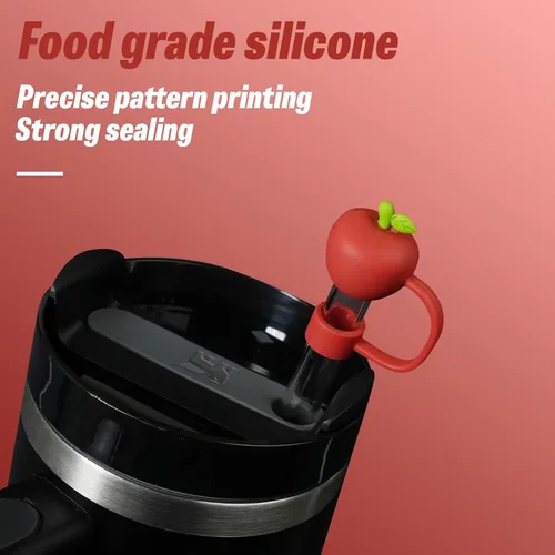 Vista 4 de WELTAZ Juego de 2 fundas de paja de manzana para Stanley Cup, color rojo, 0.394 in de diámetro, aptas para lavavajillas, fundas reutilizables