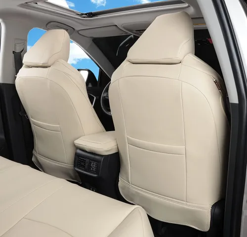 Vista 73 de Fundas de asiento RAV4 de ajuste personalizado, piel sintética impermeable para Toyota RAV4 2013-2018 (beige)