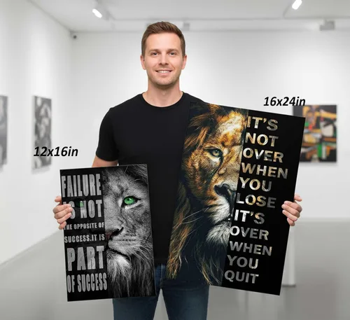 Vista 5 de 3 Piezas de Arte de Pared Inspirador para Oficina, Lienzo Moderno con Citas Motivacionales, Imágenes en Blanco y Negro de León, Decoración de Pared