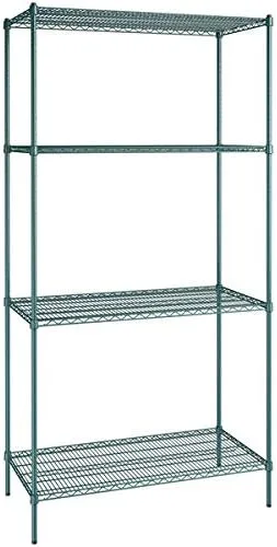 Vista 170 de Kit de 4 estantes de epoxi verde NSF de 21 x 72 pulgadas con postes de 86 pulgadas, estantería de almacenamiento resistente, kit de estantería