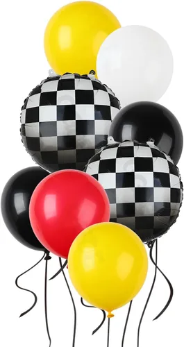 Vista 10 de Paquete de Globos de Coche de Carreras Globos a Cuadros Azules y Negros de Látex para Niños Un Feliz Primero, Segundo, Vintage, Dos, Rápidos, Un