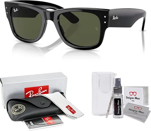 Vista 2 de Ray-Ban Mega Wayfarer RB0840SF - Lentes de sol cuadrados de puente bajo para hombres y mujeres + paquete con kit DIW