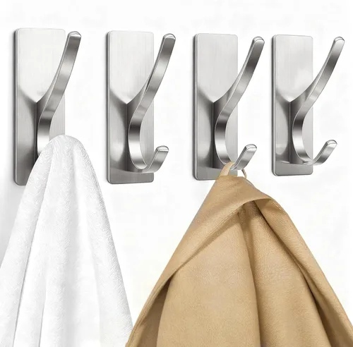Vista 17 de Ganchos autoadhesivos para colgar: gancho de pared de acero inoxidable resistente para toallas, mochilas, sombreros, baño, recámara, puerta, gancho
