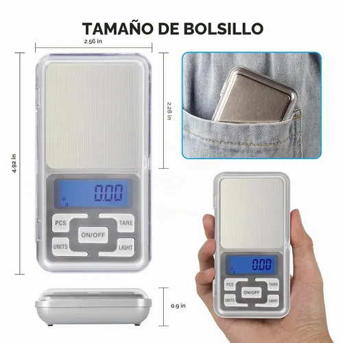 Vista 2 de Báscula digital compacta de bolsillo, panel de acero inoxidable, 17.64 oz, 0.00 oz de precisión, báscula digital portátil de cocina con pantalla LCD