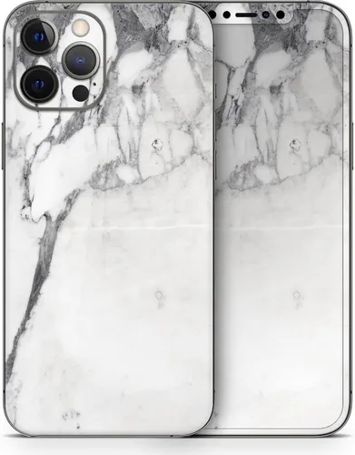 Vista 4 de DesignSkinz Kit de calcomanías de cuerpo completo compatible con iPhone 15 Plus, superficie de mármol blanco y gris V3