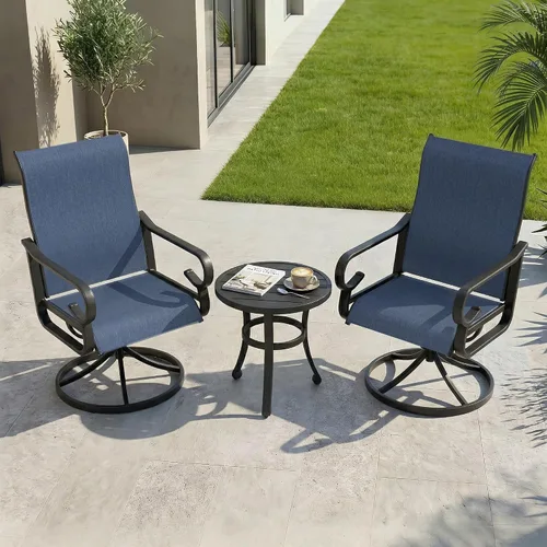 Vista 12 de NUU GARDEN 3-Piece Patio Bistro Set,2 Textilene Chairs and 1 Table,Blue and Black