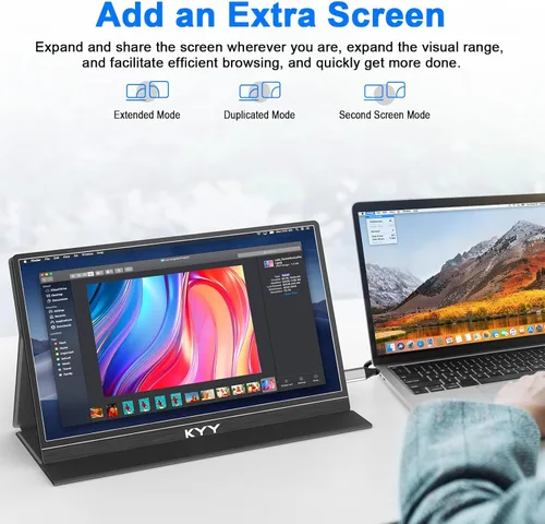 Vista 2 de KYY Monitor portátil para laptop, monitor de viaje FHD 1080P de 14 pulgadas, pantalla de juegos USB-C y HDMI con soporte VESA y cubierta