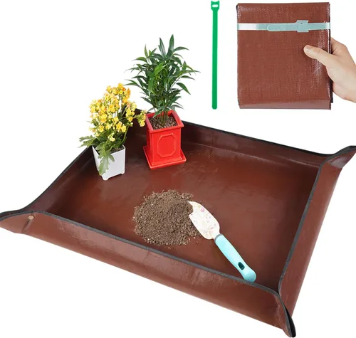 Vista 22 de Tapete de trasplante de 26.8"X26.8" para plantas de interior para controlar el desorden, tapete de bandeja de jardinería plegable e impermeable 1