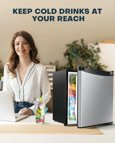 Vista 3 de Upstreman - Mini refrigerador de 1.7 pies cúbicos con congelador, acero inoxidable -FR17