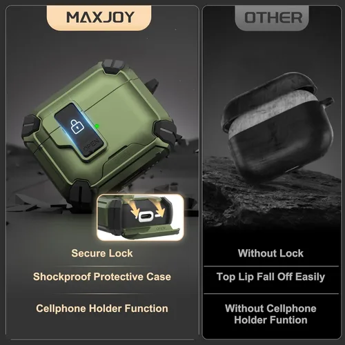 Vista 5 de Maxjoy Funda protectora para AirPods 4 2024, funda protectora para AirPods de 4ª generación con bloqueo automático, compatible con MagSafe, Verde