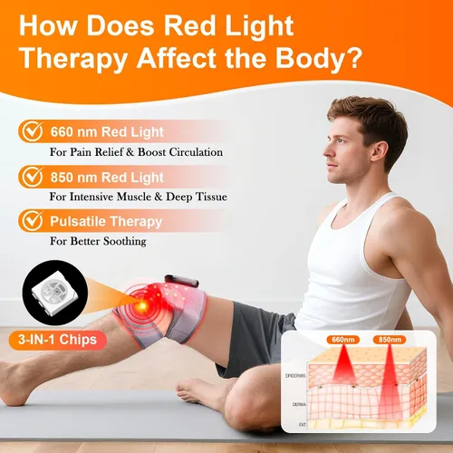 Vista 2 de Masajeador de rodilla con terapia de calor y luz roja y vibración, terapia de luz roja infrarroja de 660 nm y 850 nm para aliviar el dolor, soporte