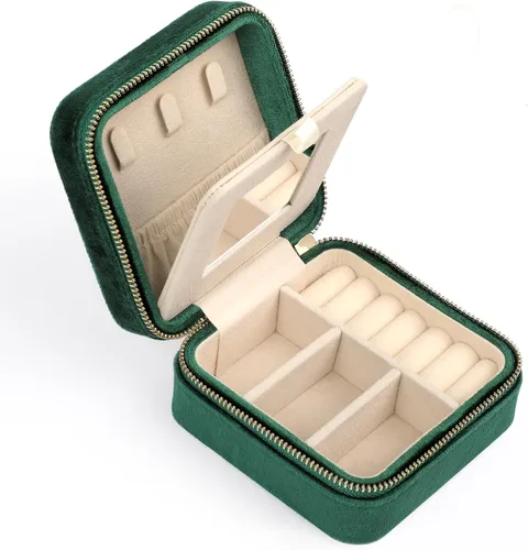 Vista 2 de HiQltyla Joyero de viaje de terciopelo de felpa, organizador de joyas de viaje, mini estuche de regalo para mujeres y niñas, caja de viaje