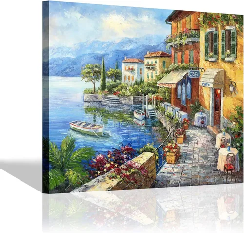 Vista 12 de SD SOFT DANCE Lienzo decorativo para pared de pueblo italiano, pintura de pueblo costero, reproducción de obras de arte para sala de estar