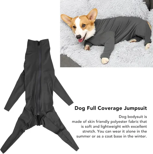 Vista 4 de Tnfeeon Mono de cobertura completa para perro, ropa para mascotas, body elástico para evitar que se caiga, para después de la operación, Gris