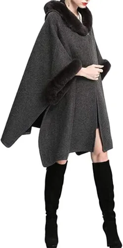 Vista 3 de Tngan Chaqueta tipo chal para mujer, capa de invierno cálida con capucha