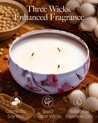 Vista 90 de M&SENSE Velas aromáticas de bayas cítricas, vela grande de lata de soja de 3 mechas, más de 40 horas de tiempo de combustión, cera vegana 100%