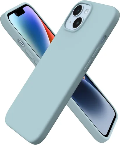 Vista 10 de ORNARTO Funda para iPhone 14 de 6.1 pulgadas, cubierta delgada de silicona Azul bebé
