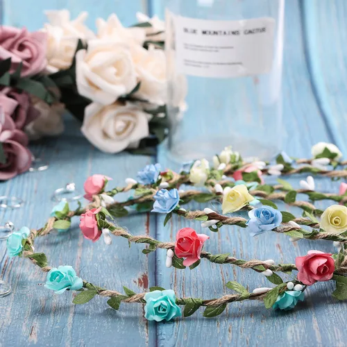 Vista 5 de Whaline 4 piezas de corona floral corona diadema floral guirnalda diadema diadema estilo bohemio para boda, novia, novia, fiesta, festivales