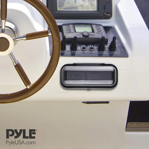 Vista 6 de Pyle Pyle PLMRCB1 - Cubierta estéreo marina resistente al agua, protector de radio de barco resistente con puerta abatible y liberación con resorte