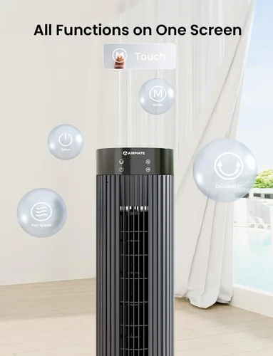 Vista 6 de AIRMATE Ventilador de torre de volumen de aire súper alto, altura de 43 pulgadas, velocidad de 36 pies/s, 12 velocidades, 3 modos, temporizador