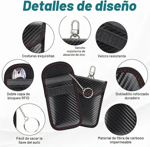 Vista 6 de BFXM Faraday - 2 bolsas para llaves de automóvil, bolsa de bloqueo de señal RFID, protector antirrobo, funda bloqueadora de señal de teléfono