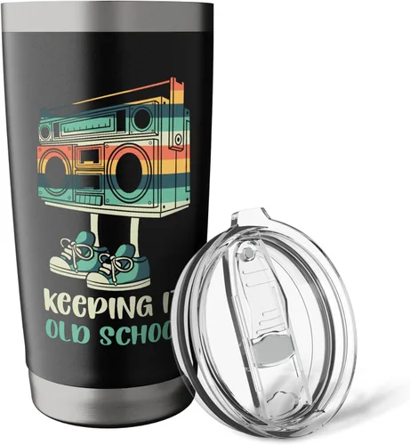 Vista 5 de Keeping It Old School - Vaso aislado de acero inoxidable con radio de casete retro de los años 80 y 90