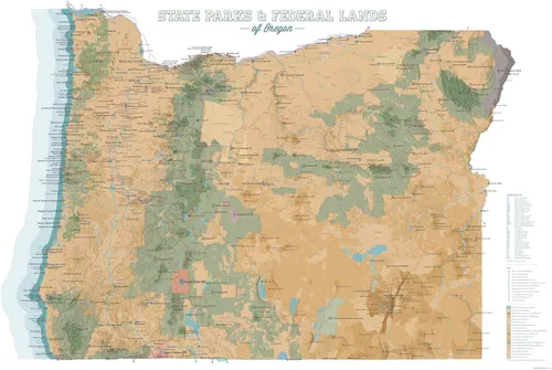 Vista 5 de Best Maps Ever Oregon State Parks & Federales - Póster de 24 x 36 pulgadas (camello y azul pizarra)