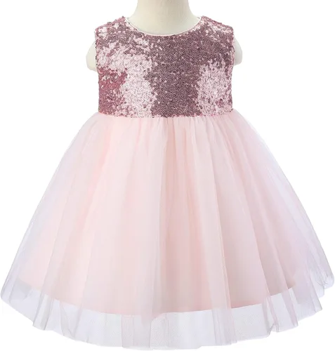 Vista 4 de Bow Dream 2 piezas de vestido de bebé niña con mariposas para boda, bautizo, bautizo, fiesta de 0 a 24 meses