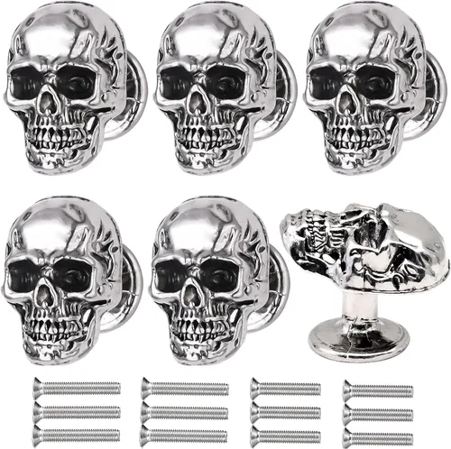 Vista 9 de Paquete de 6 pomos de cajón de esqueleto de calavera, tiradores vintage de un solo agujero para armarios de cajones, estanterías, armarios
