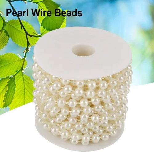 Vista 3 de 32.8 ft/roll 0.315 in Línea de Algodón Artificial Perlas Perlas Cadena Cadena Guirnalda Flores Decoración de la Boda Artesanía Perla Cadena (Beige)
