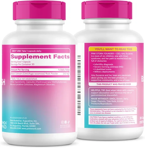 Vista 8 de Pink Stork Suplementos de cohosh negro para mujeres – 540 mg de cohosh negro puro para perimenopausia, apoyo para la menopausia, 30 cápsulas