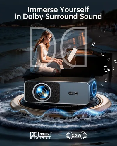 Vista 8 de Proyector inteligente 1000 ANSI/compatible con Netflix: proyector 4K con WiFi 6 y Bluetooth de 2 vías, enfoque automático AI y Keystone, audio Dolby