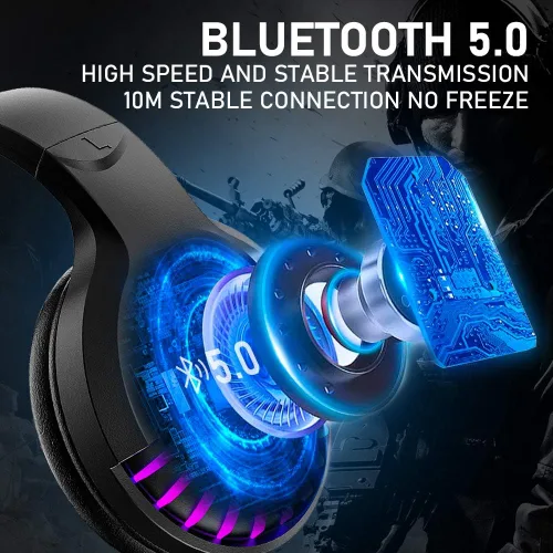 Vista 4 de Auriculares inalámbricos Bluetooth con cancelación de ruido, micrófono de sonido estéreo de alta fidelidad, almohadilla de proteína de graves